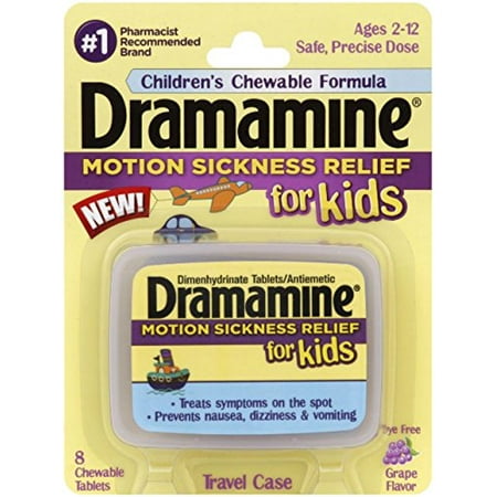 Dramamine Motion Sickness Relief for Kids, Grape Flavor, 8