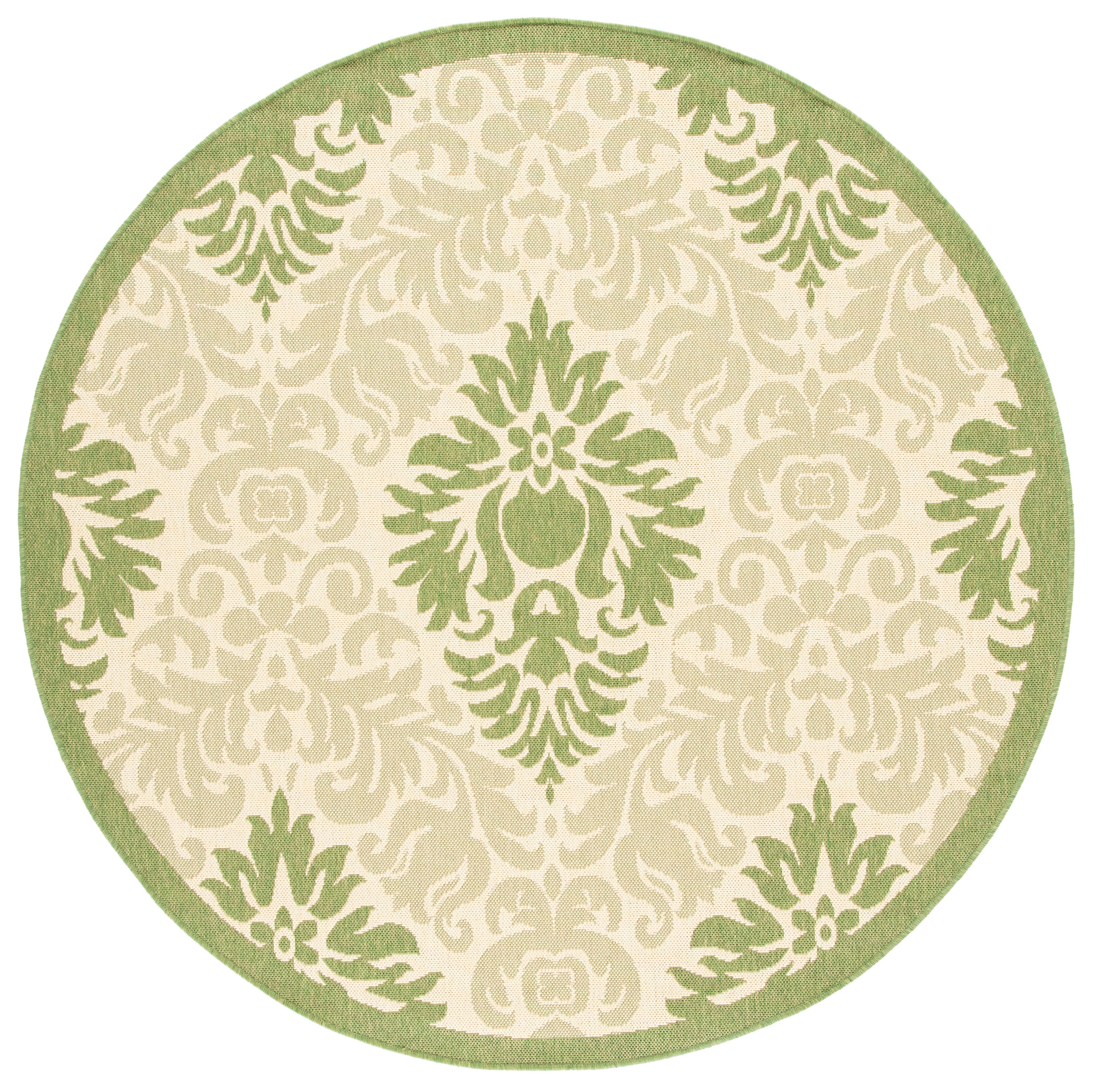 Safavieh Courtyard Jessie Damask Indoor/Outdoor Area Rug, Natural/Olive, 6'7" x 6'7" Round