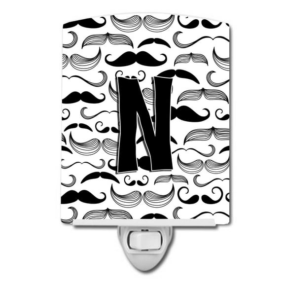 Caroline's Treasures CJ2009-NCNL Letter N Moustache Initial Ceramic Night Light, 6x4x3", multicolor