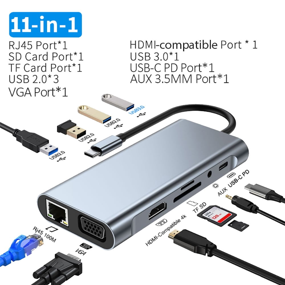 4K 30Hz USB C Docking Station Type C to Compatible VGA RJ45 Adapter USB 3.0 HUB Splitter ,Fast Charging Devices