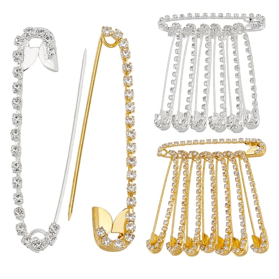 16 Pcs Golden and Silver Rhinestone Safety Pins Iron with Rhinestone Decorative Safety Pin Shiny Brooch Pins
