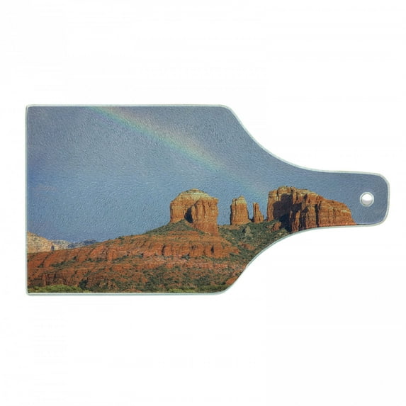 Arizona Cutting Board, Rainbow Above Grand Canyon Mountains National Park Scenery, Decorative Tempered Glass Cutting and Serving Board, in 3 Sizes, by Ambesonne