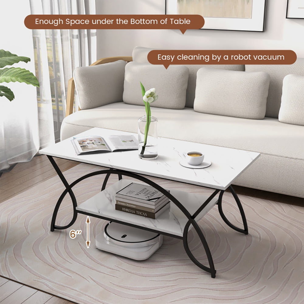 Finihen Coffee Table, Rectangular Coffee Table, 2-Tier Faux Marble Coffee Table with Marble Top and Metal Frame, for Living Room, Reception Room, Black & White Finihen Coffee Table, Rectangular Coffee Table, 2-Tier Faux Marble Coffee Table with Marble Top and Metal Frame, for Living Room, Reception Room, Black & White