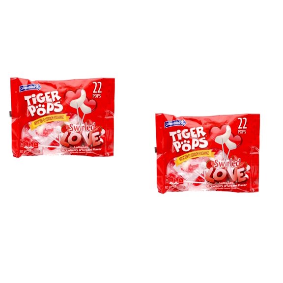 Valentine's Day Candy Colombina Tiger Pops Swirled Heart Shaped Strawberry Cream Filled 2,  22 Lollipops, 7-oz.  with Bonus Sunshine's Spot Rosett