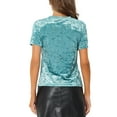 thumbnail image 3 of INSPIRE CHIC Chemise de Fête en Velours pour Femmes Col Rond Manches Courtes T-Shirt Décontracté S Bleu Clair, 3 of 6