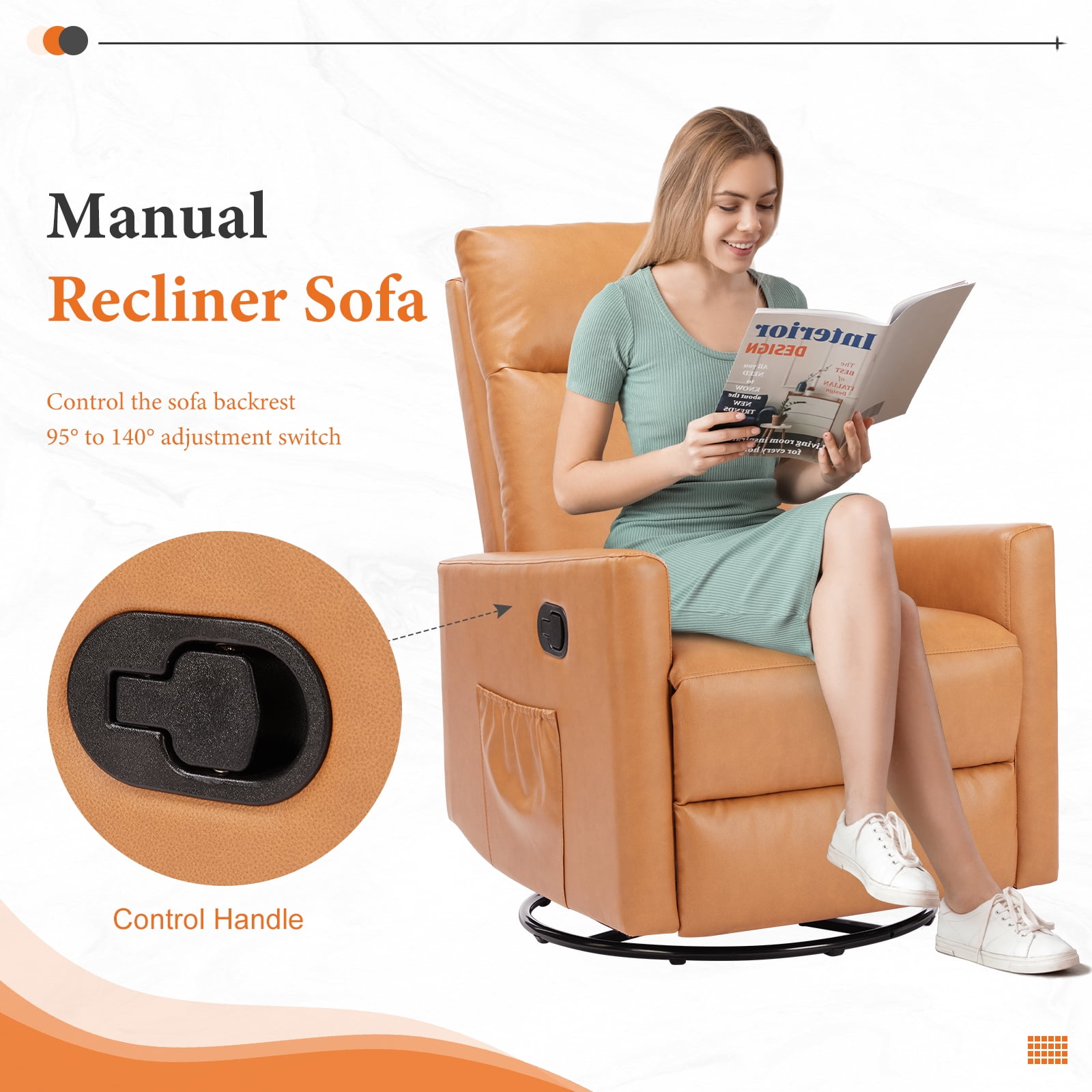 Recliner Message Chair with Footrest, Swivel Rocking Glider, High Back Upholstered Deep Seat for Living Room, Brown