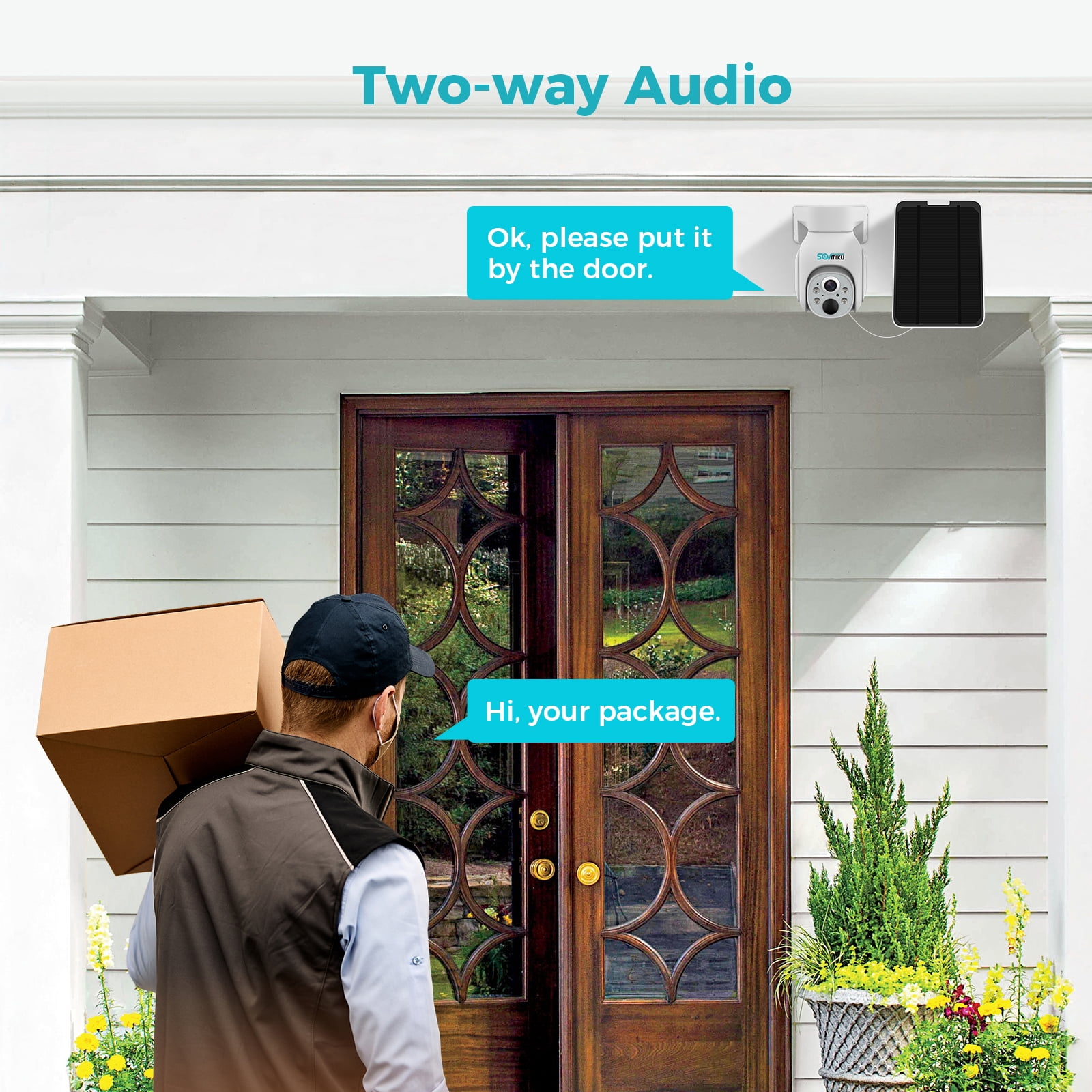 Sovmiku Solar Security Camera Outdoor, 4PCS 4MP Wireless Battery Camera System with 10in LCD, 2-Way Audio, PTZ, Night Vision, 1TB HDD