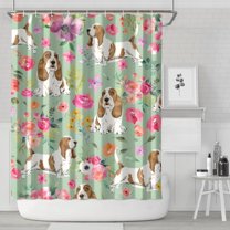 Basset Hound and Pioneer Flower Shower Curtain 72"x84" ,Bathroom Decorative Shower Curtains Set with 12 Hooks,Modern Waterproof Washable Shower Curtain