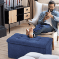 thumbnail image 4 of MoNiBloom 30" Folding Storage Ottoman Bench, Cotton-linen Collapsible Footrest Ottoman with Storage, for Living Room Bedroom Entryway, Navy Blue, 4 of 8