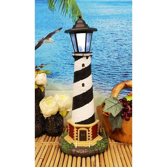 Ebros Nautical Cape Hatteras Lighthouse Statue 20.5" Tall with Solar Lantern LED