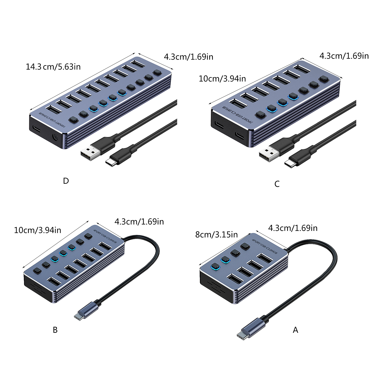 Aluminum USB3.0 Docking Station 4/7/10 Port Charging Adapter for Efficient Data Transfer and Power Management