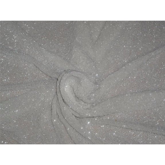 HEAVILY EMBROIDERED SILK GEORGETTE fabric WITH BEADS WHITE COLOR 1.30 YARDS 44quot; wide