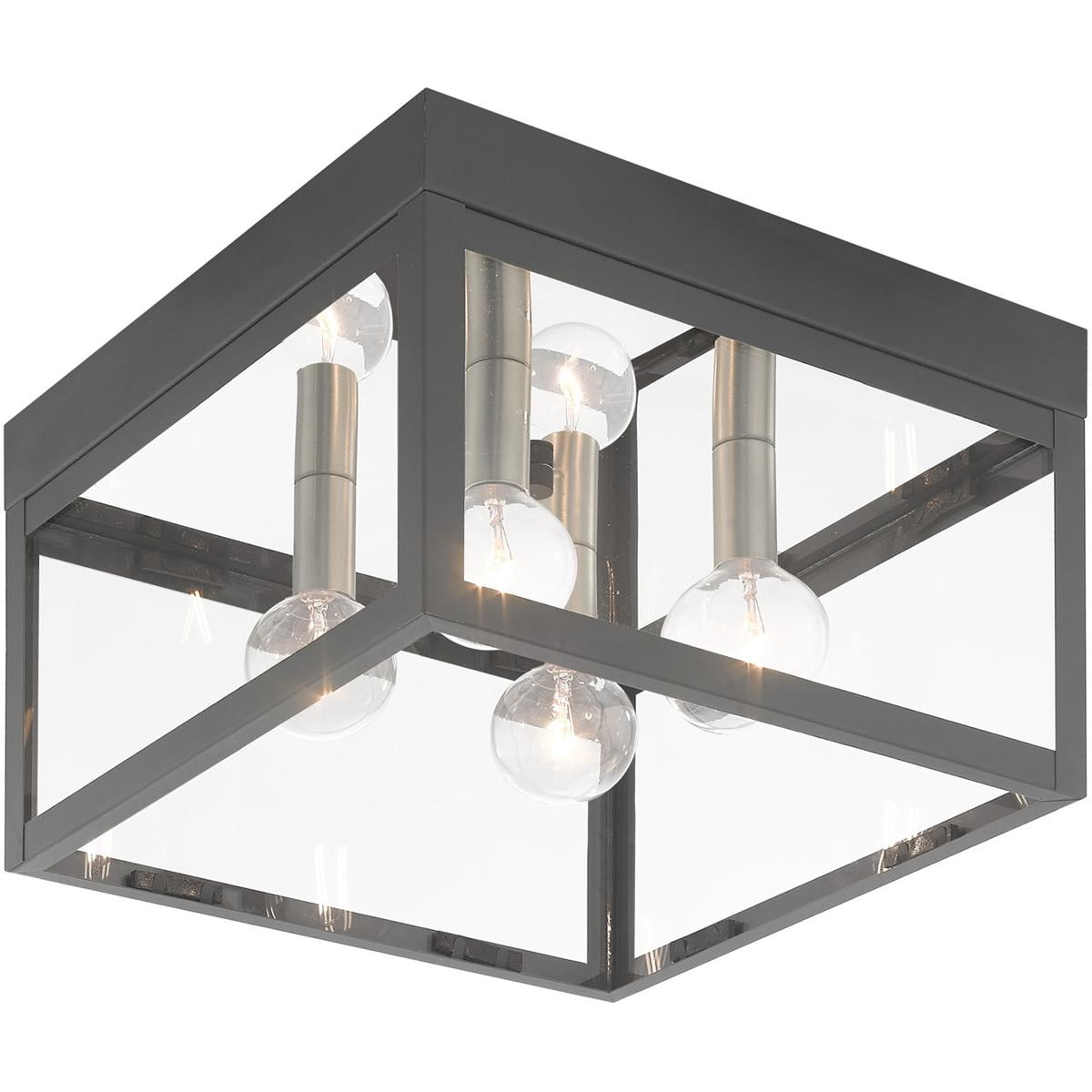 10.5 inch 4 Light Scandinavian Gray Outdoor Ceiling Light fixture with Clear Glass Shade