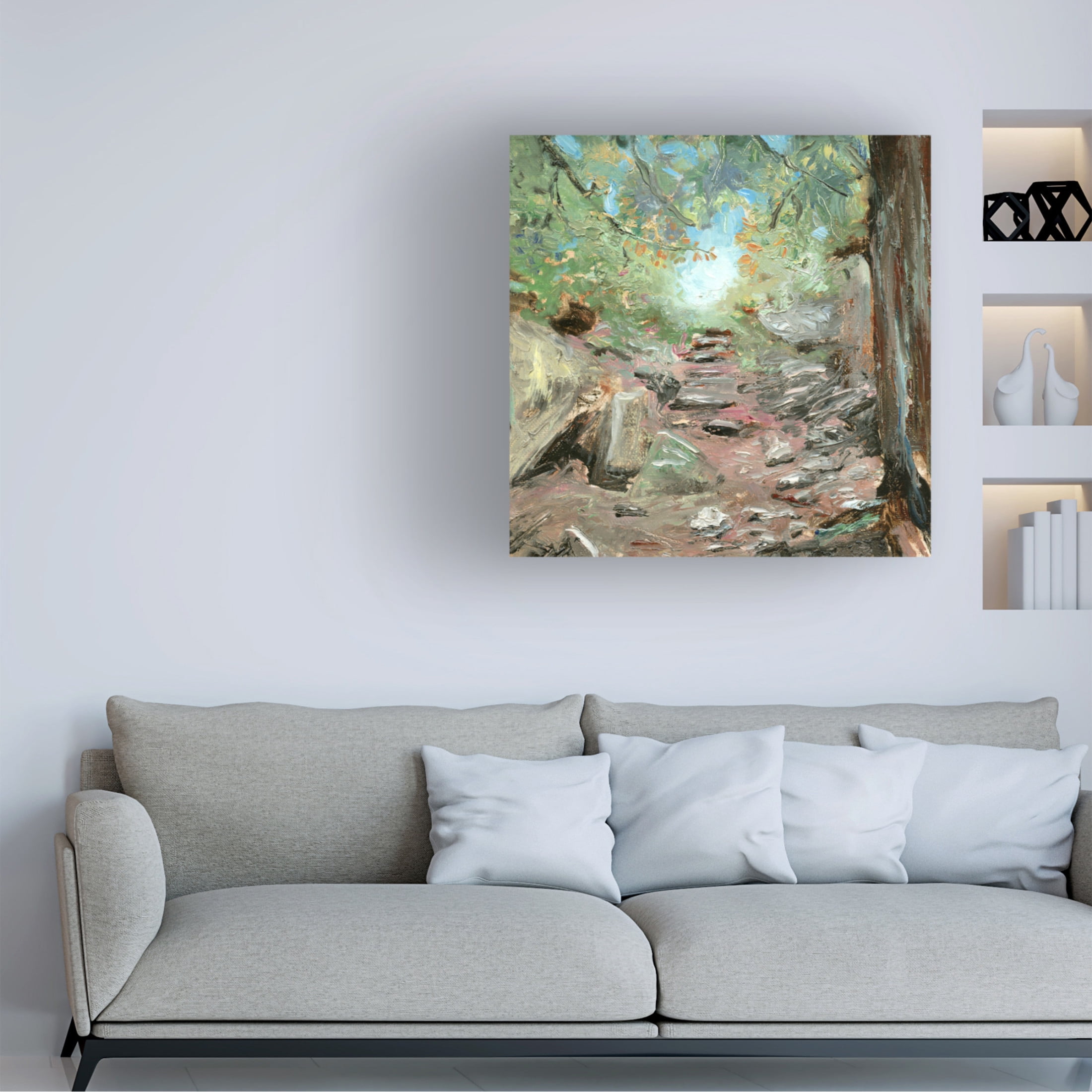 Canvas Wall Art - Sandra Iafrate 'Trail in Woods' Wall Art for Living Room, Bedroom, or Office Décor by Trademark Fine Art - 24 x 24 Inches