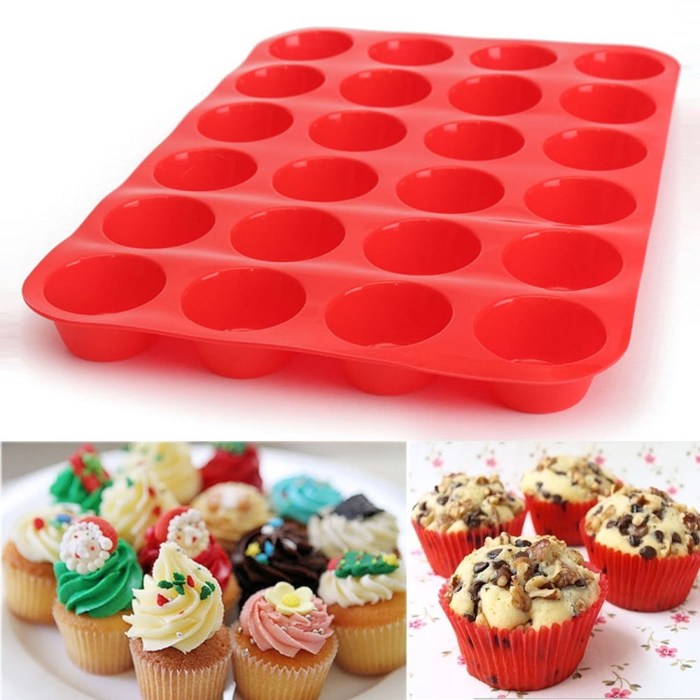 24 Cavity Mini Muffin Cup Silicone Soap Cookies Cupcake Bakeware Pan Tray Mould 