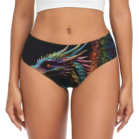Naloa Dragon with Colorful Tail Womens No Show Cotton Underwear Mid-High Waisted Soft Ladies Panties Strech Breathable Briefs -Small