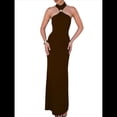 thumbnail image 1 of Vestidos Largos Formales Elegantes para Mujer, con Cuello Alto, Sin Mangas, Abertura en la Espalda, para Fiestas, Cócteles y Bodas Color Café L, 1 of 10