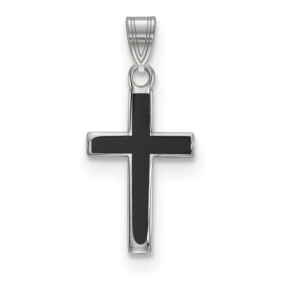 Sterling Silver Black Enameled Cross Charm Pendant