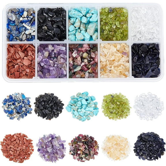 1 Box Natural Chip Gemstone Beads Undrilled 10 Colors No Hole Rock Stone Beads Irregular Shaped Stone Loose Beads for Jewelry Making Craft Gift 0.04~0.16"