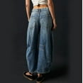 thumbnail image 3 of Women's Cropped Barrel Jeans Baggy Boyfriend Denim Pants Mid Waist Wide Leg Loose Fit, Vintage Washed Straight Leg Casual Jeans for Effortless Style,Royal Blue M, 3 of 4