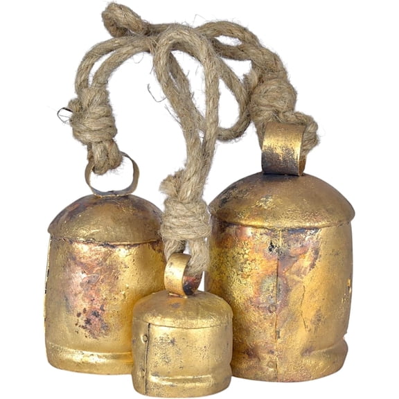 Rustic Metal Cow Bell Set of 3 - 2.5", 4.5", 5.5" Hanging Bells for Crafts, Decor, Wreaths