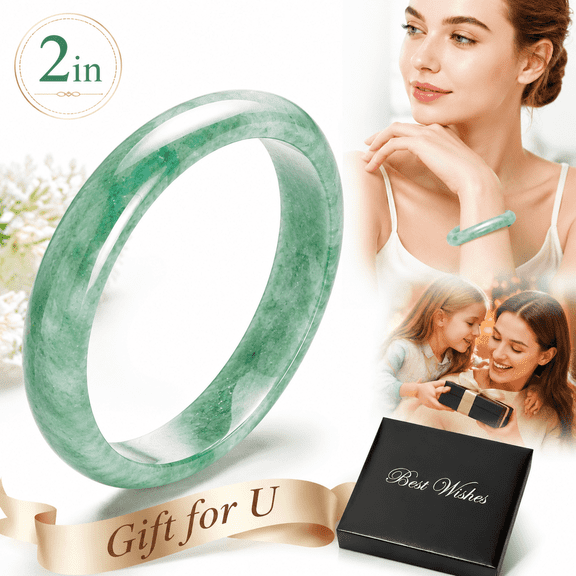 Ustris Natural Jade Bracelet Jade 2.4''Bangle Bracelets with Box Good Luck Bangle for Women Wedding Mother's Day Gift