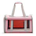 thumbnail image 1 of Transportín para mascotas, transpirable, plegable, cojín suave, bolsa de transporte portátil para gatos, para avión, coche, viaje, rosa con cortina, 1 of 5
