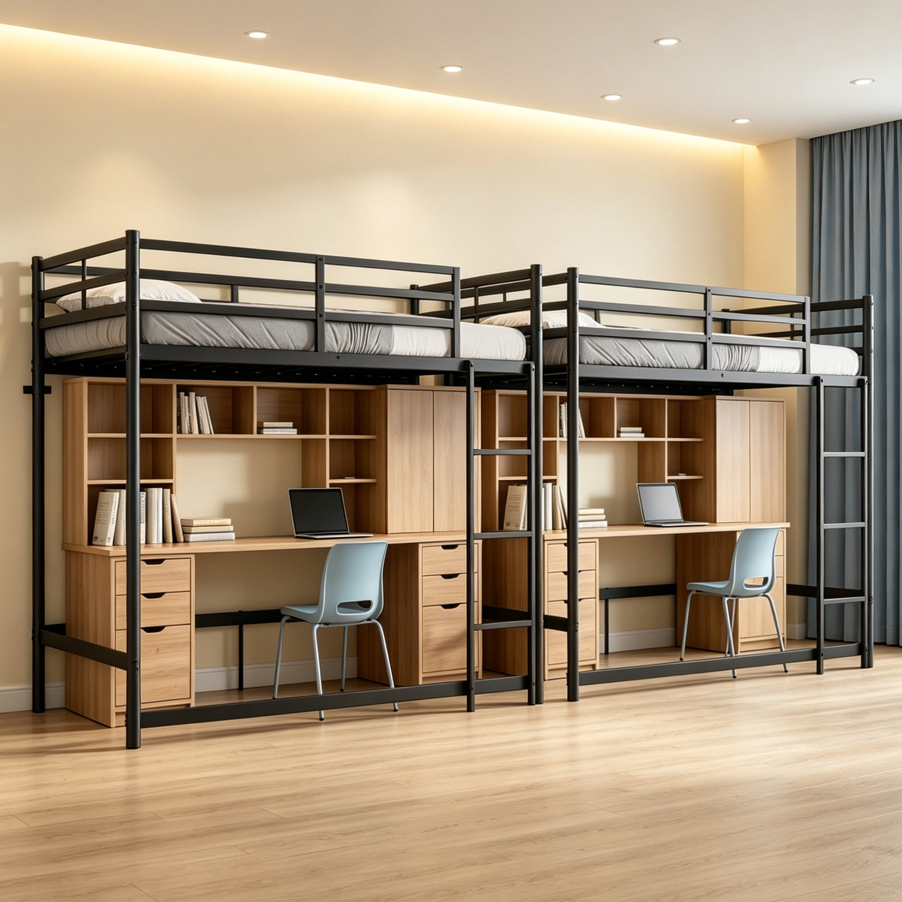 Leumius Low Loft Bed Twin Size,Metal Bunk Bed with Guardrail and 3-Step Ladder,Space Saving,Black