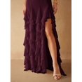 thumbnail image 4 of Maroon Sweetheart Neck Ruffle Maxi Dress With High Slit For Evening Party, 4 of 30