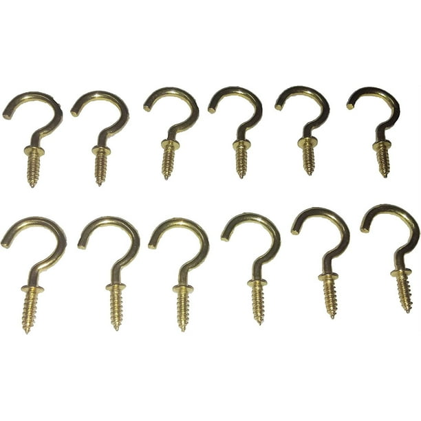 Brass Screw Hooks, J-Hook Cup Hooks Screw-in Hooks for Hanging Plants Mug  Cup, Decorative Bell Gold (Qty : 12) 