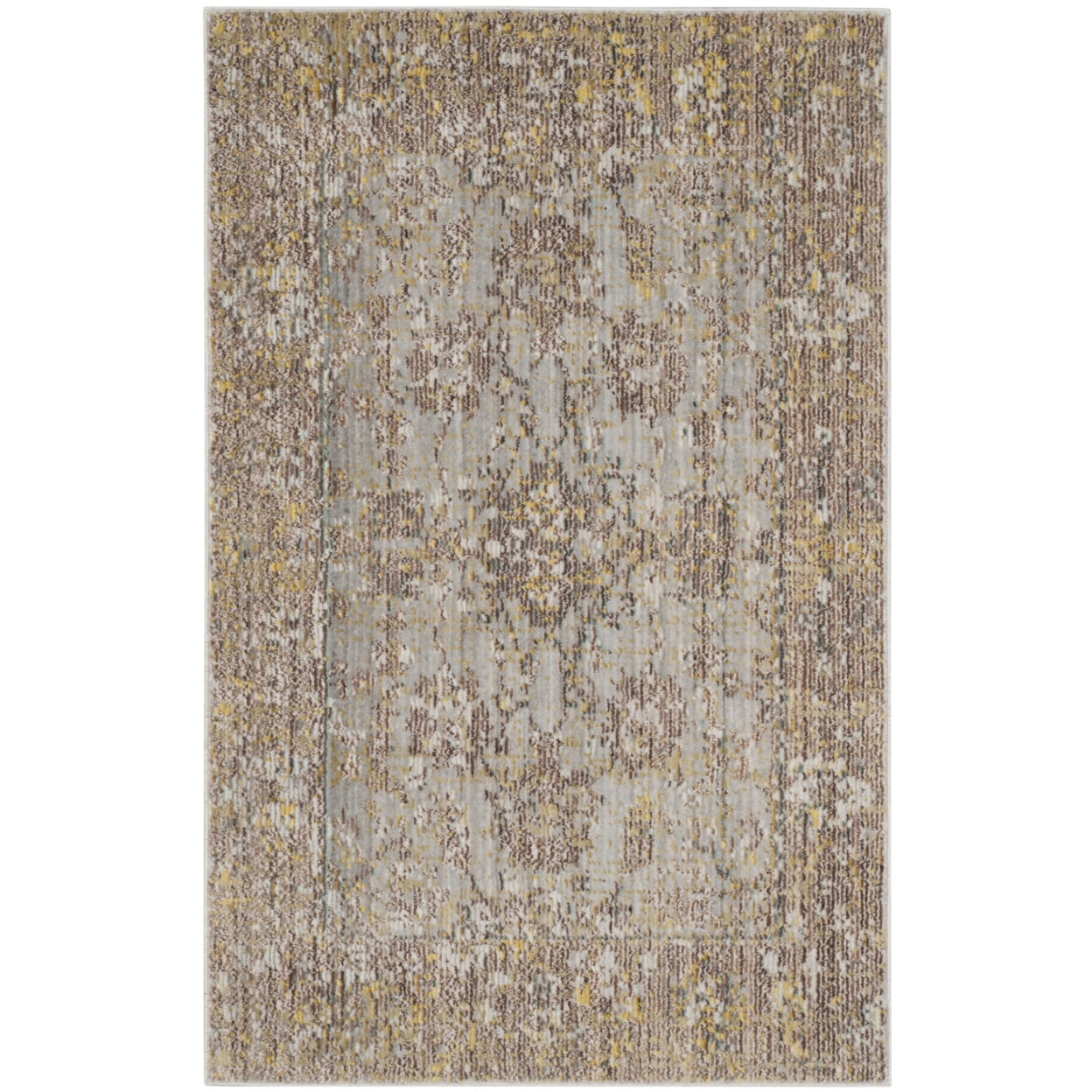 SAFAVIEH Valencia Tristen Floral Bordered Polyester Area Rug, Grey/Multi, 6' x 9'