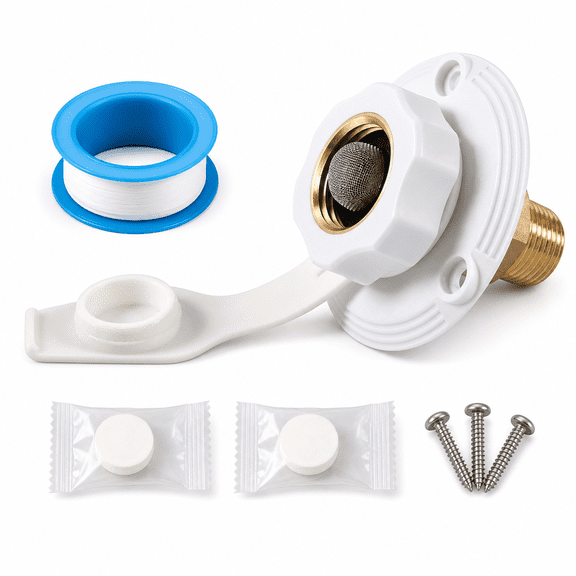 RV City Water Inlet with Check Valve & Brass Thread, Garden Hose Connector with 3/4" NH Female to 1/2" NPT Male for Camper, Motorhome and Marine