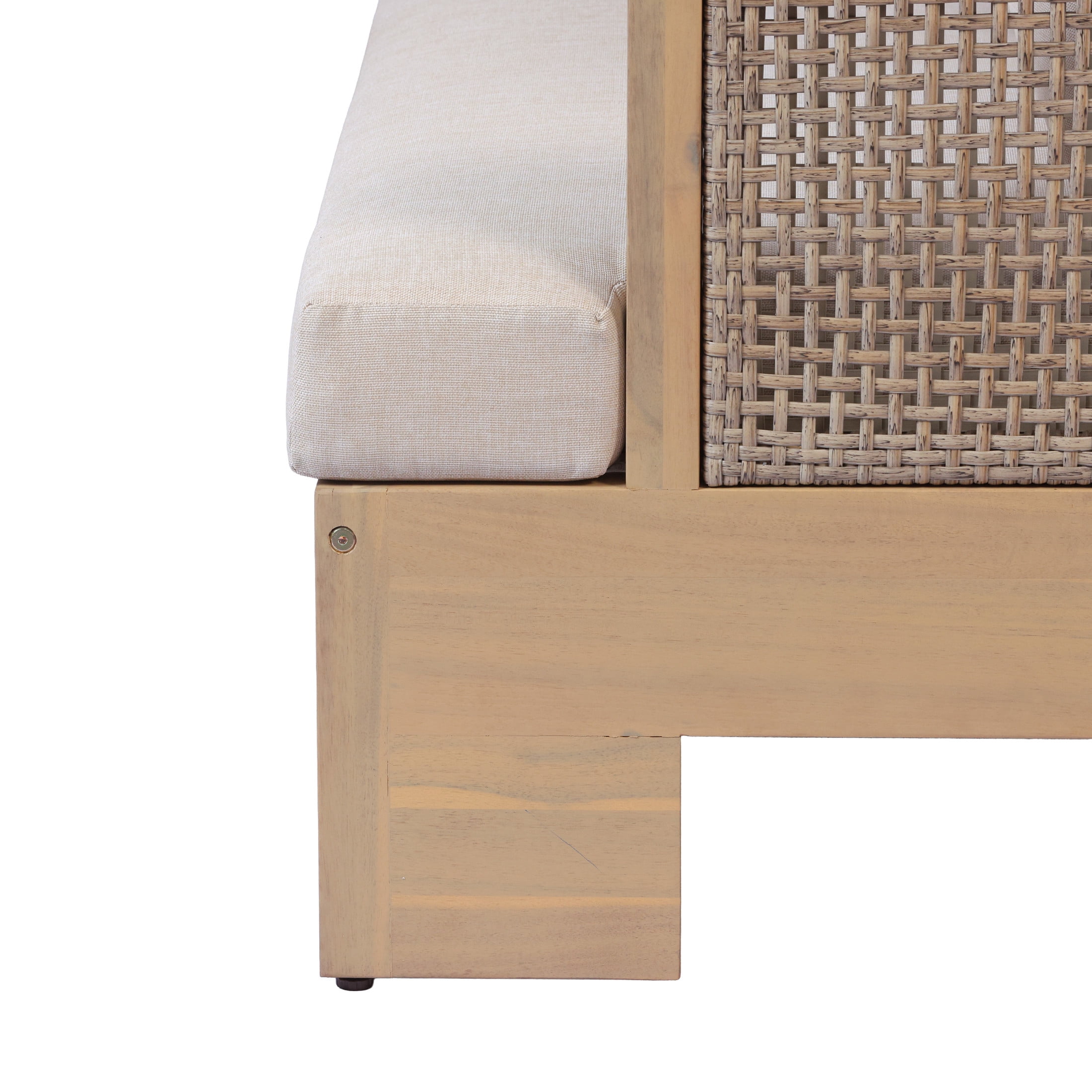 Christopher Knight Home Boho 3-Seater Outdoor Sofa, Acacia Wood Frame with Wicker Armrests, Light Teak+Beige