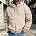 thumbnail image 2 of FENGYOU Mens Waffle Knit Zip Up Hoodie Long Sleeve Drawstring Hooded Sweatshirt Relaxed Fit Casual Full Zip Jacket Beige L, 2 of 5