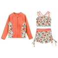 thumbnail image 3 of YONGHS Girls 3 Piece Rash Guard Tankini Set Floral Bikini with Long Sleeve Zip Shirt Swimwear Bathing Suit Orange-B 6, 3 of 7