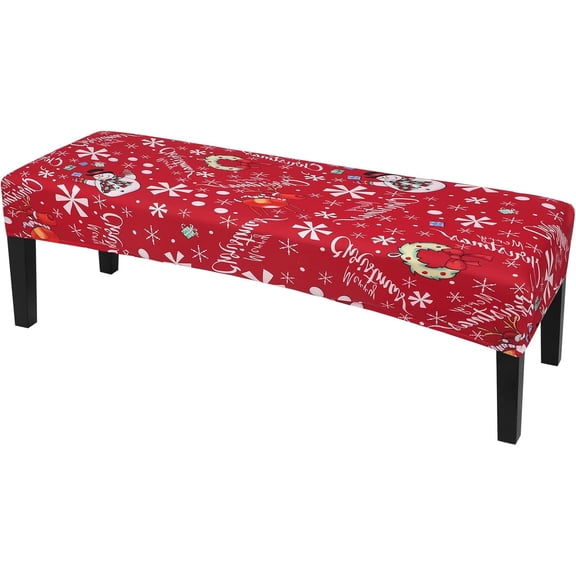 Christmas Dining Bench Cover, Stretch Washable Long Bench Seat Covers, Rectangle Dining Table Bench Slipover for Dining Room, Living Room, Kitchen(Snowman)