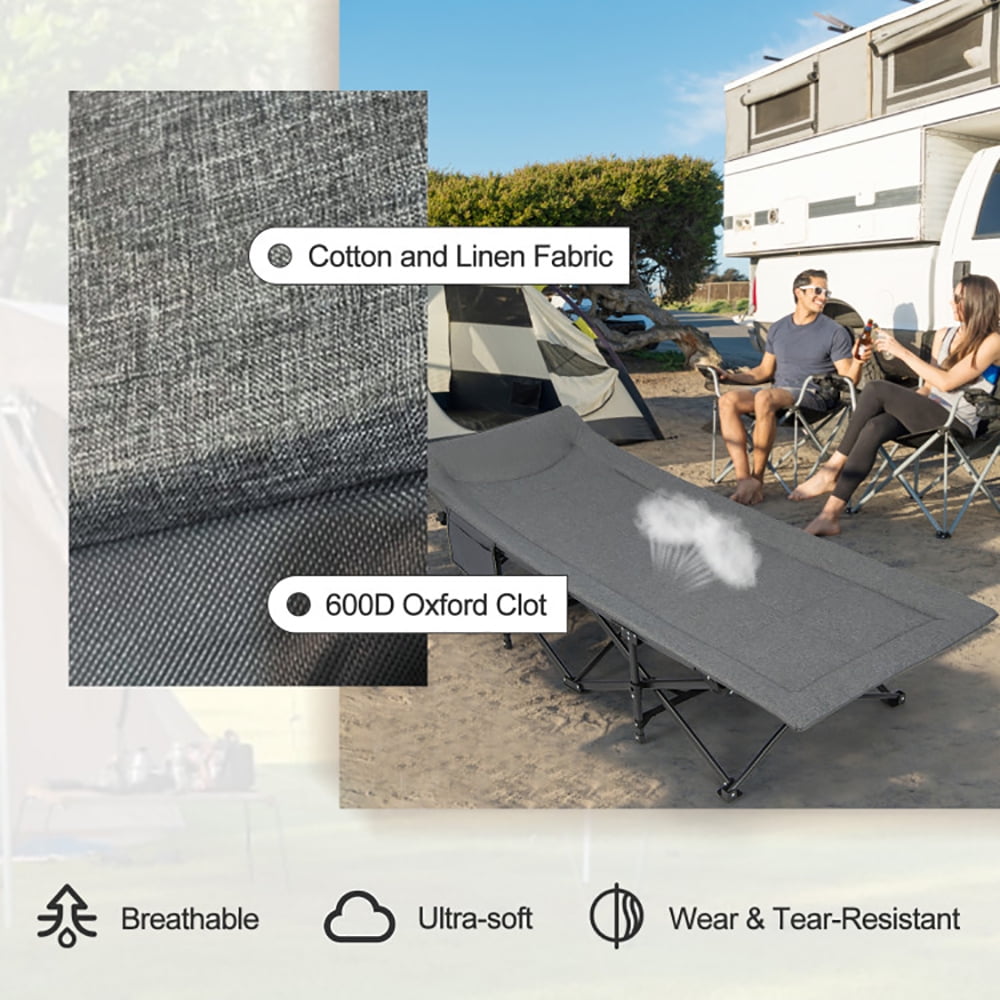 Aimee Lii Folding Camping Cot with Carry Bag Cushion and Headrest, Outdoor Portable Camping Bed for Sleeping Hiking Travel, Gray