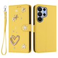thumbnail image 2 of Leather For Samsung Galaxy S26 Ultra 5G Case Double Layered Heart-shaped Flower Flip Wallet Leather Case, Card Holder Magnetic Closure  Phone Cases Cover With Hand Strap,Yellow, 2 of 8