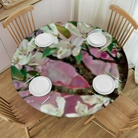 

TIAOTIAOHOU White Flowers Round Tablecloth for Picnic Dining Kitchen Farmhouse 100% Polyester Fiber 46-50