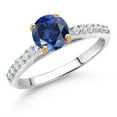 thumbnail image 2 of Gem Stone King 10K White Gold Blue Created Sapphire and White Lab Grown Diamond Engagement Ring for Women (1.18 Cttw, Round 6MM, Gemstone September Birthstone, Size 8), 2 of 4