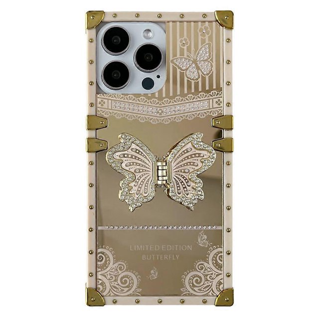 For iPhone 16 Pro Case Electroplated TPU + PC Phone Cover with Butterfly Kickstand - Dark Purple