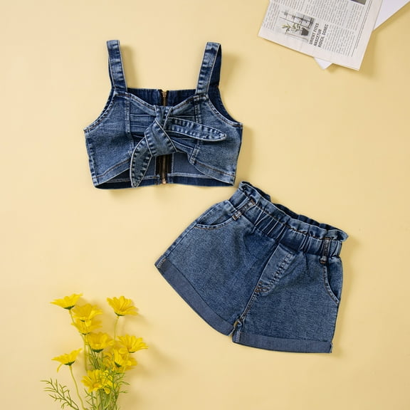 Kids Girl Clothes Summer Blue Spaghetti Strap Cute Tops and Shorts 2 Piece Outfits Girls 7-8 Years Girl Outfit