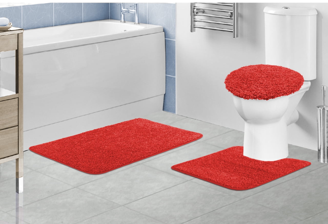 Layla Oversized 3 Piece Shaggy Bathroom Rug Set, 21"x34" Bath Mat, 21