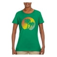 thumbnail image 2 of Two Coconut Palm Trees Beach Sunset | Womens Pop Culture Graphic T-Shirt, Kelly, Large, 2 of 4
