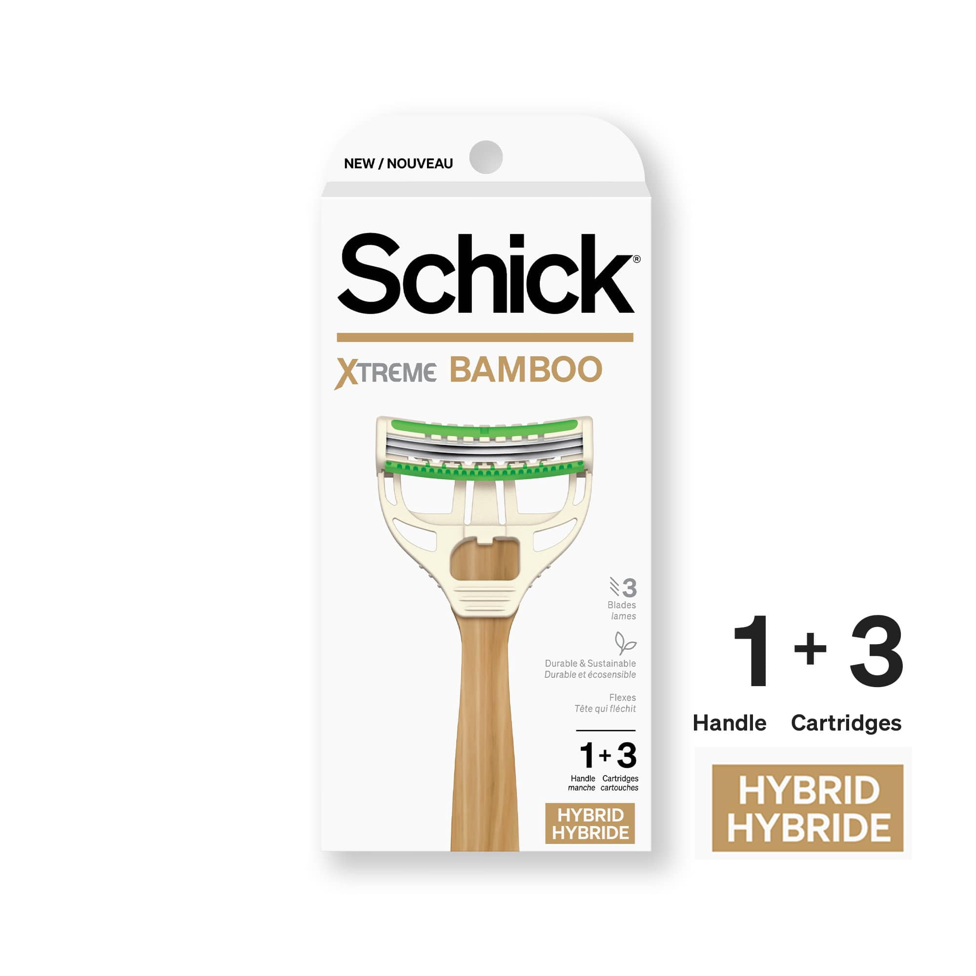 Schick Xtreme 3-Blade Bamboo Men's Disposable Razor, All Skin Types, 3 Ct