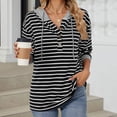 thumbnail image 4 of Striped Hoodies for Women 2025 Fall Winter Long Sleeve Lightweight Button Loose Hooded Sweatshirt Pullover Tops, 4 of 7