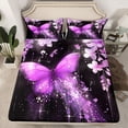 thumbnail image 2 of Castle Fairy Flying Butterfly Girl Boy Twin Sheet Sets 3pcs,Chic Purple Flowers Twin Fitted Sheet Microfiber,Dreamy Princess Breathable Flat Sheet,Lightweight Room Decor, 2 of 7