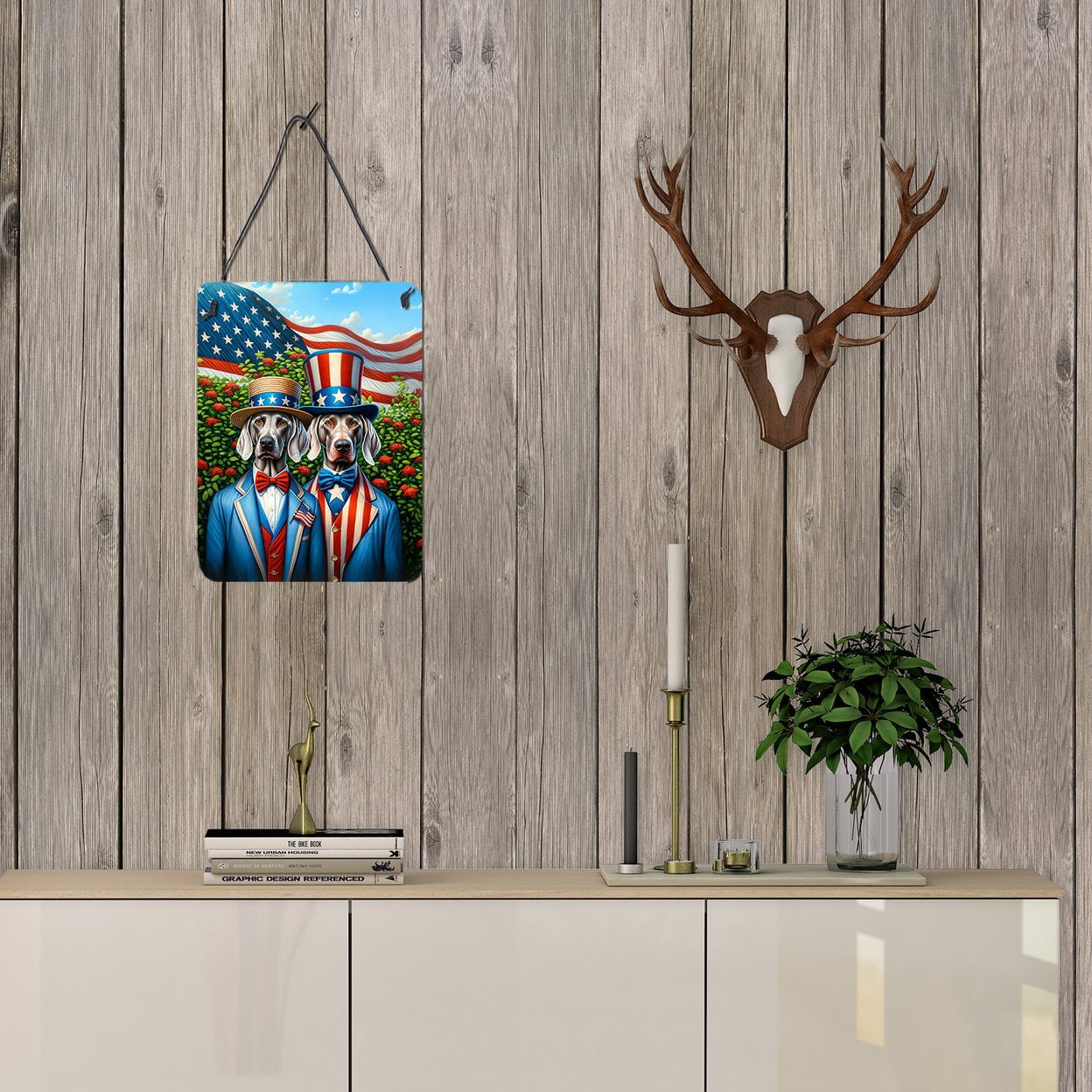 All American Weimaraner Wall or Door Hanging Prints 12 in x 16 in