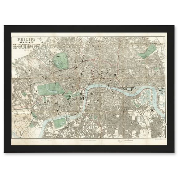 Map Philip 1881 London City England New Plan Chart Artwork Framed Wall Art Print A4