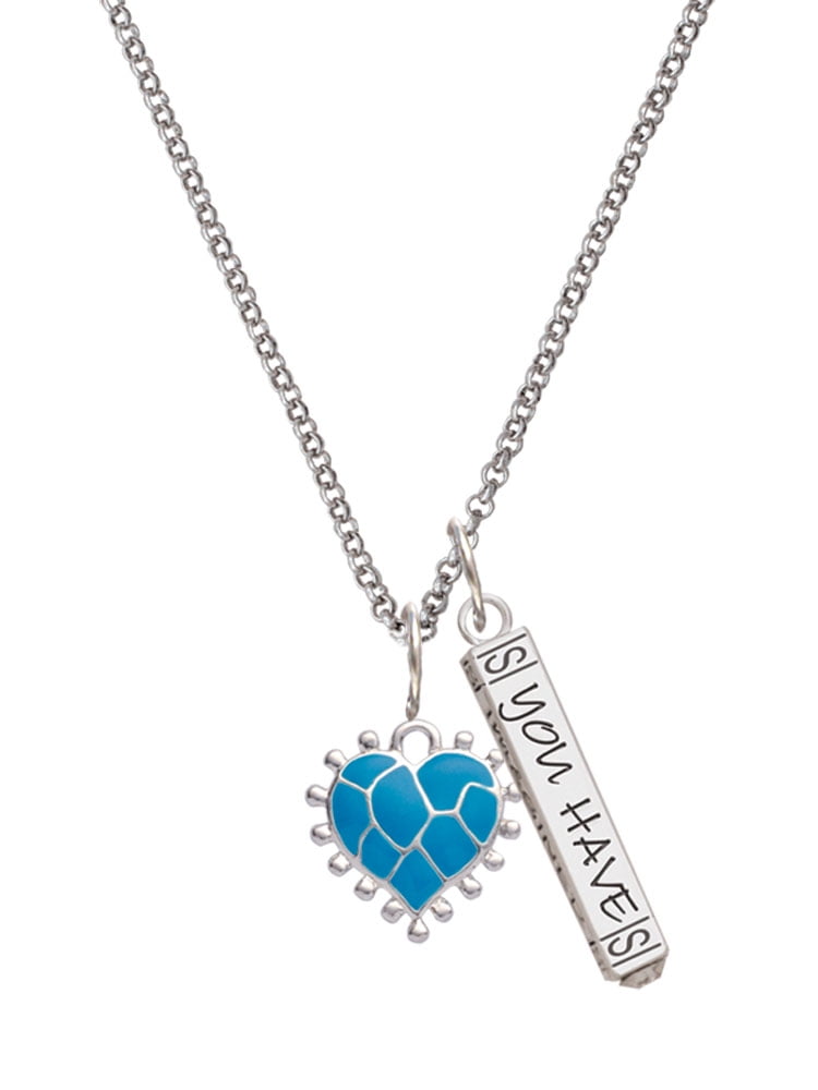 Delight Jewelry Silvertone Hot Blue Giraffe Print Heart Silvertone Live